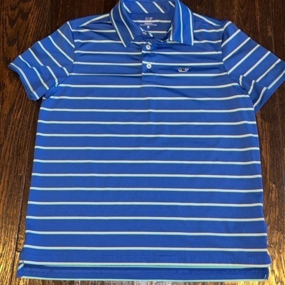 Vineyard Vines Sankaty blue striped polo shirt boys size medium